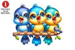 Cute Birds Clipart, Birds on Branch Sublimation Design Product Image 1