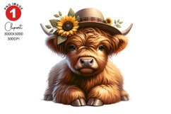 Highland Cow with Sunflowers Spring Clipart Sublimation Product Image 1