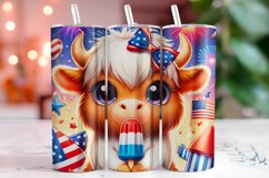 4th of July Highland Cow 20oz Tumbler Wrap Sublimation Product Image 1