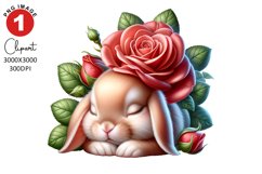 Bunny with Rose Flowers Spring Clipart Sublimation Product Image 1
