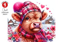 Cute Highland Cow Valentine&#039;s Day Clipart PNG - JPG Product Image 1