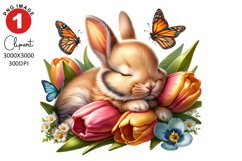 Bunny with Tulip Flowers Spring Clipart Sublimation Product Image 1