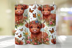 Highland Cows with Florals Tumbler Wrap Sublimation Product Image 1