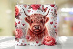 Highland Cow with Peony Florals Tumbler Wrap Sublimation Product Image 1