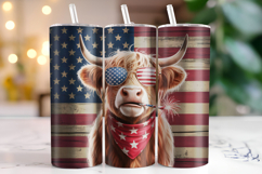 Highland Cow 4th of July Tumbler Wrap | Sublimation Product Image 1