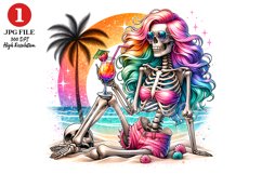 Skeleton Girl relaxing on the beach JPG sublimation Design Product Image 1