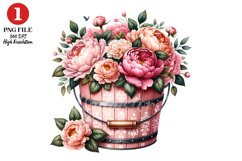 Peony Florals Bucket Clipart Sublimation Product Image 1