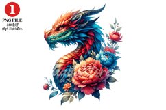 Floral Dragon Clipart, Fantasy Dragons Clipart Sublimation Product Image 1