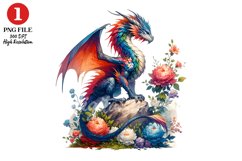 Floral Dragon Clipart, Fantasy Dragons Clipart Sublimation Product Image 1