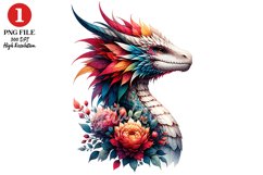 Floral Dragon Clipart, Fantasy Dragons Clipart Sublimation Product Image 1