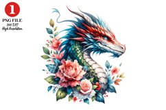 Floral Dragon Clipart, Fantasy Dragons Clipart Sublimation Product Image 1