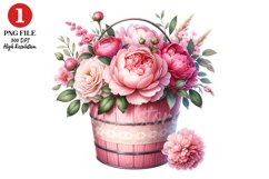 Peony Florals Bucket Clipart Sublimation Product Image 1