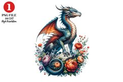 Floral Dragon Clipart, Fantasy Dragons Clipart Sublimation Product Image 1