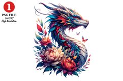 Floral Dragon Clipart, Fantasy Dragons Clipart Sublimation Product Image 1