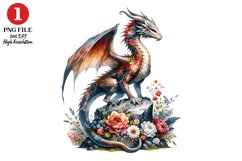 Floral Dragon Clipart, Fantasy Dragons Clipart Sublimation Product Image 1