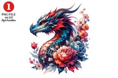 Floral Dragon Clipart, Fantasy Dragons Clipart Sublimation Product Image 1