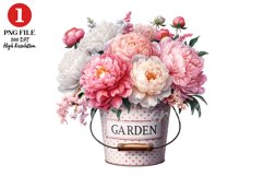 Peony Florals Bucket Clipart Sublimation Product Image 1