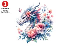 Floral Dragon Clipart, Fantasy Dragons Clipart Sublimation Product Image 1