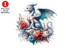 Floral Dragon Clipart, Fantasy Dragons Clipart Sublimation Product Image 1