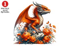 Floral Dragon Clipart, Fantasy Dragons Clipart Sublimation Product Image 1