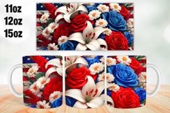 4th of July Flowers Mug Wrap Sublimation 11oz, 12oz, 15oz Product Image 1
