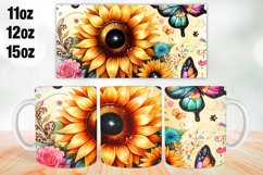 Sunflower Butterfly Mug Wrap Sublimation 11oz, 12oz, 15oz Product Image 1