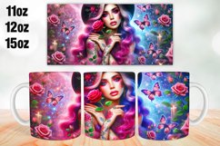 Girl &amp; Flowers Valentine Day Mug Wrap 11oz, 12oz, 15oz Product Image 1