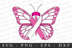 Butterfly with a pink ribbon PNG | Breast Cancer Awareness Product Image 1