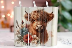 Highland Cow with flowers Tumbler Wrap Sublimation Product Image 1