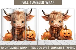 Cute Highland Cow Tumbler Wrap | Pumpkin | Fall | Halloween Product Image 1