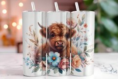 Highland Cow with flowers Tumbler Wrap Sublimation Product Image 1
