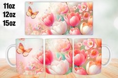 Flowers Butterfly Mug Wrap Sublimation 11oz, 12oz, 15oz Product Image 1