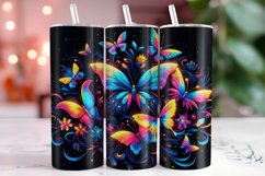 Neon Butterflies Tumbler Wrap Sublimation, 20oz Tumbler Wrap Product Image 1