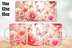 Flowers Butterfly Mug Wrap Sublimation 11oz, 12oz, 15oz Product Image 1