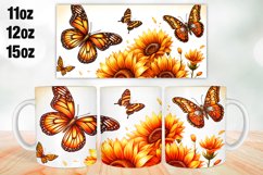 Sunflowers Butterfly Mug Wrap Sublimation 11oz, 12oz, 15oz Product Image 1