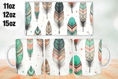 Boho Feathers Mug Wrap Sublimation 11oz, 12oz, 15oz Product Image 1