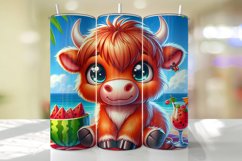 Cute Highland Cow on the Beach Tumbler Wrap Sublimation Product Image 1