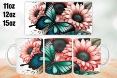 Flowers Butterfly Mug Wrap Sublimation 11oz, 12oz, 15oz Product Image 1