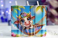 Cute Cow on the Beach Tumbler Wrap Sublimation Product Image 1