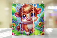 Cute Highland Cow in a Garden Tumbler Wrap Sublimation Product Image 1