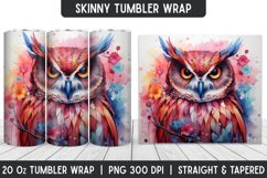 Watercolor Owl Tumbler Wrap | Sublimation | Skinny Tumbler Product Image 1