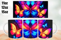 Neon Butterflies Mug Wrap, Sublimation 11oz, 12oz, 15oz Product Image 1