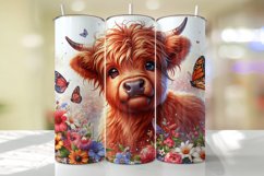 Highland Cow with Florals Tumbler Wrap Sublimation Product Image 1