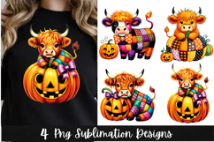 4 Cute Halloween Highland Cow Clipart Png Product Image 1