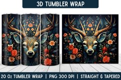 3D Deer Tumbler Wrap | Flower Tumbler | Sublimation Tumbler Product Image 1