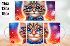 4th of July Cat Mug Wrap Sublimation 11oz, 12oz, 15oz Product Image 1