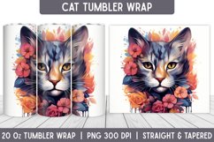 Cat Tumbler Wrap | Floral Tumbler | Sublimation Tumbler Product Image 1