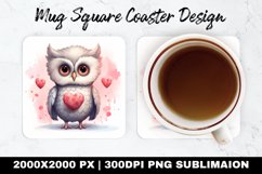 Owl Valentine Mug coaster | Coaster | Sublimation Design Product Image 1