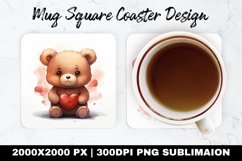 Cute Bear Valentine Mug coaster | Coaster | Sublimation Product Image 1