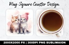 Cute Cats Valentine Mug coaster | Coaster Sublimation Design Product Image 1